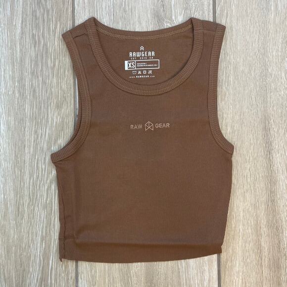 RawGear Cropped Rib Tank Brown Clay XS 100% Cotton Athletic Gym Crop Shirt NWT - Picture 1 of 8
